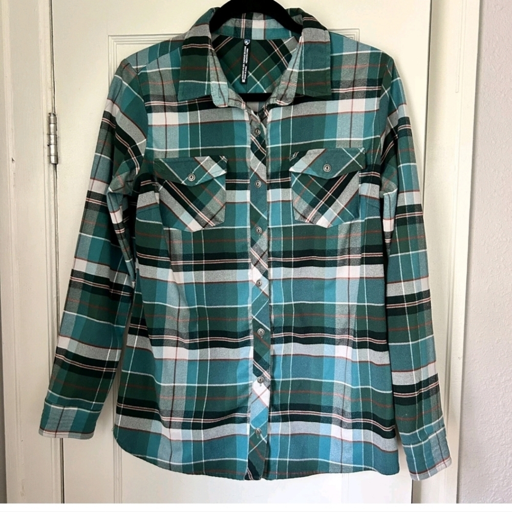 Kuhl Green/Blue Plaid Casual Long Sleeve Flannel Sz. S Shirt